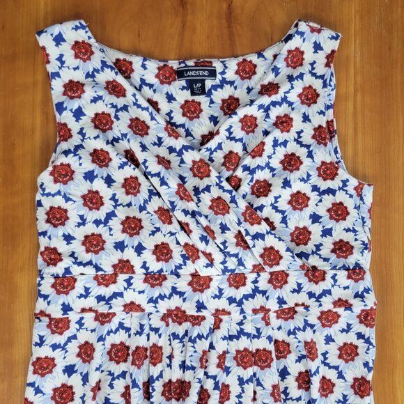 Lands' End Faux Wrap Fit and Flare Sapphire Floral Print Sundress - LP - Picture 5 of 7